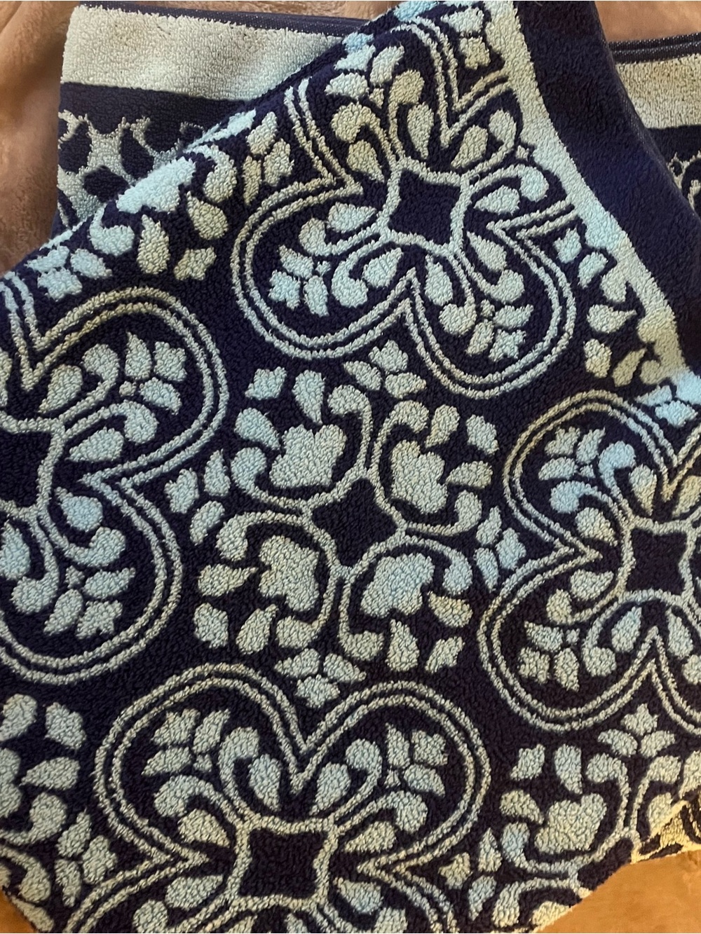 Navy and Light Blue Floral Pattern Beach Towels (2)